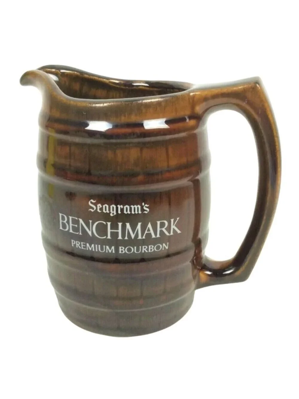 Seagrams Benchmark Premium Bourbon Barrel Ceramic Pitcher Vintage Whiskey Jug